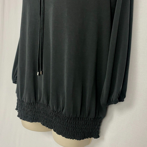 Crosby Top Womens Medium Black Keyhole V Neck Blouson Shirred Stretch Modal Knit - Picture 4 of 16